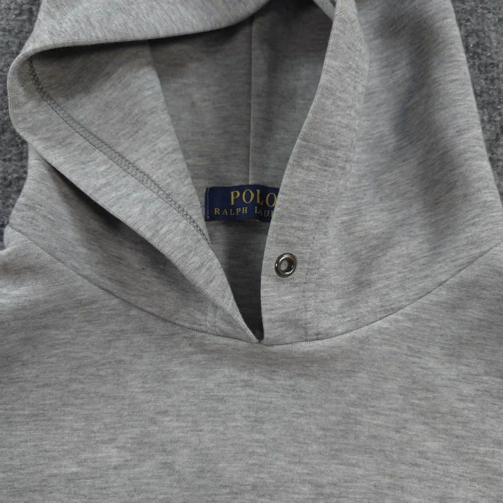 Polo Ralph Lauren Hoodie Mens Medium Gray Spellout Logo Pullover Stripe Stretch